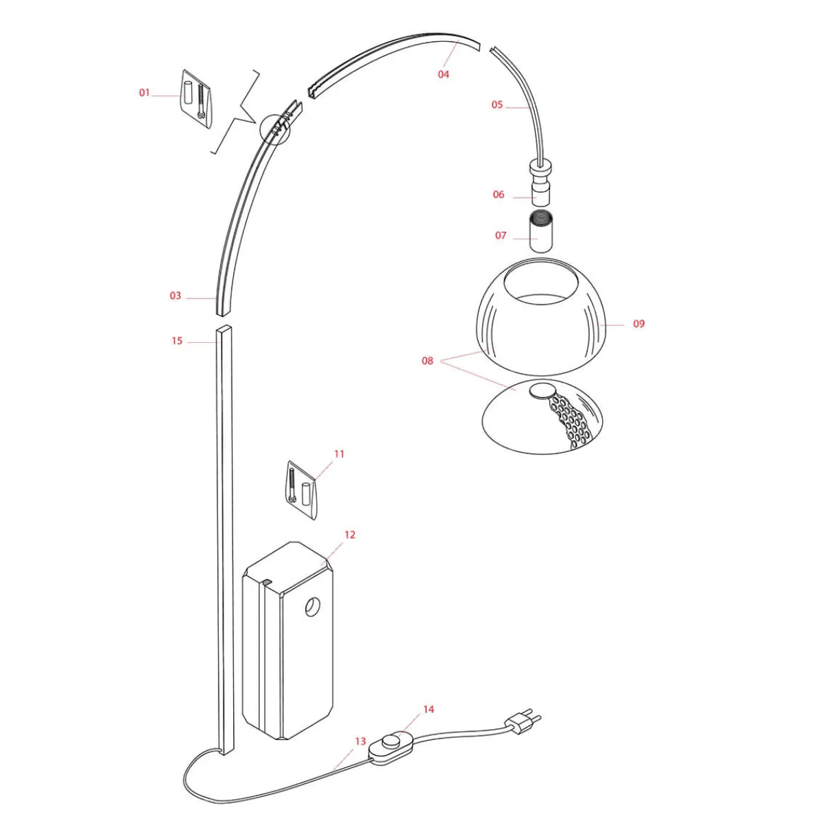 Sale Arco Edelstahl-Bogen mit E27-Fassung Ersatzteile