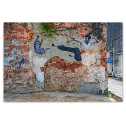 Glasbild Digitaldruck Street Art mit Kampfkünstler, 80 x 120 cm Bilder|Flur