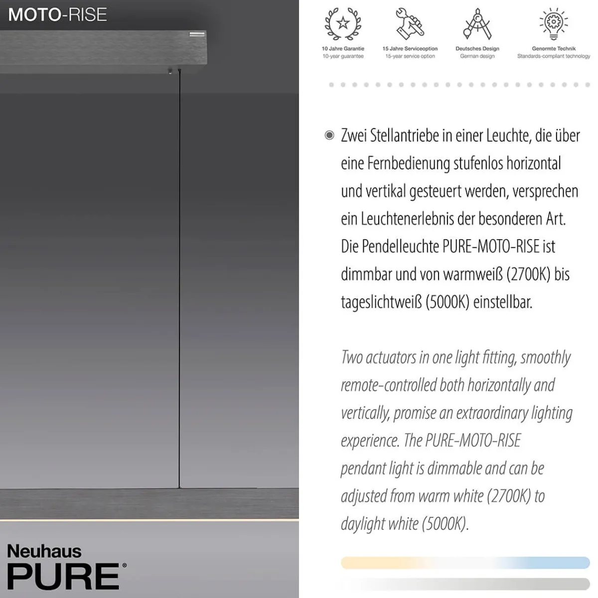 Discount PURE Moto-Rise LED Pendelleuchte mit e-SLIDE, e-LIFT und CCT Küche|Essbereiche