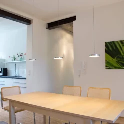 New Decent LED Pendelleuchte, 3-flg., TW, unsichtbare Höhenverstellung, Baldachin: Alu gebürstet Pendelleuchten|Pendelleuchten