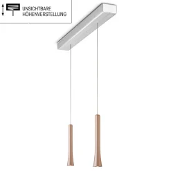 New Rio LED Pendelleuchte, 2-flg., unsichtbare Höhenverstellung, Baldachin: Alu gebürstet Pendelleuchten|Küche