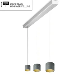 New Tudor S LED Pendelleuchte, 3-flg., TW, unsichtbare Höhenverstellung, Baldachin: Alu gebürstet Pendelleuchten|Pendelleuchten